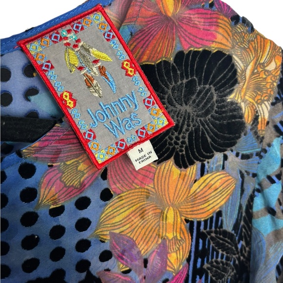 Johnny Was Lanai Burnout Pippa Mini Dress Silk Blend Velour Flowers Mixed Print - Picture 6 of 13